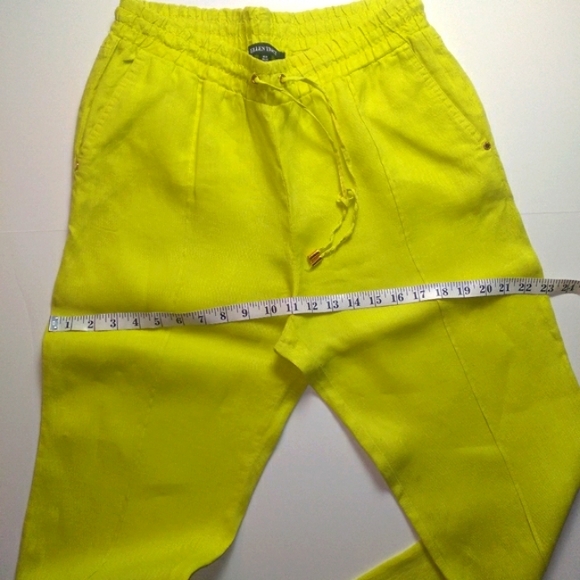*SOLD* ELLEN TRACEY Women's 100% Linen Pants Lemon Lime Color- Size M - Picture 3 of 12